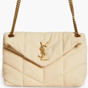 Saint Laurent YSL Small Lou Puffer Burro Beige Leather Shoulder Crossbody Bag